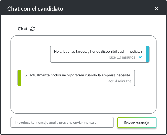 Funcionalidad de chat con el candidato
