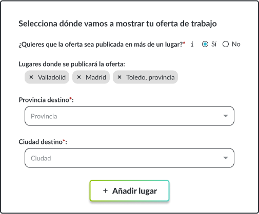 Ejemplo de una oferta en más de un lugar