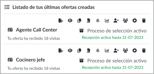 Interfaz para duplicar una oferta de trabajo